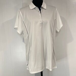 Champion Polo Short Sleeve Golf Tennis Performance White with Navy Trim Size XL